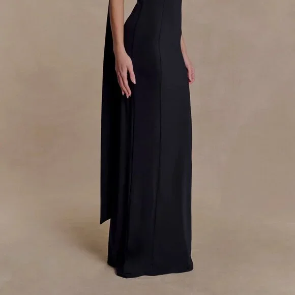 Meshki Wisteria Slinky Maxi Dress With Scarf - Black Size Medium - Picture 5 of 11